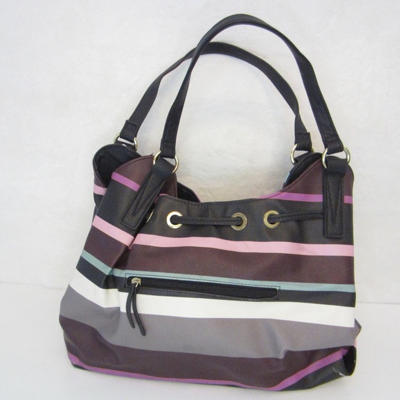 Liz Claiborne Multicolor Striped Double Strapped Gold Accent 3 Compartment Purse - Picture 3 of 12